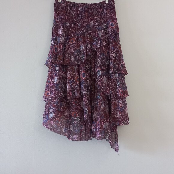 ISABEL MARANT ETOILE NWT Brigitte Plum tiered moto boho asymetrical skirt - Picture 5 of 15